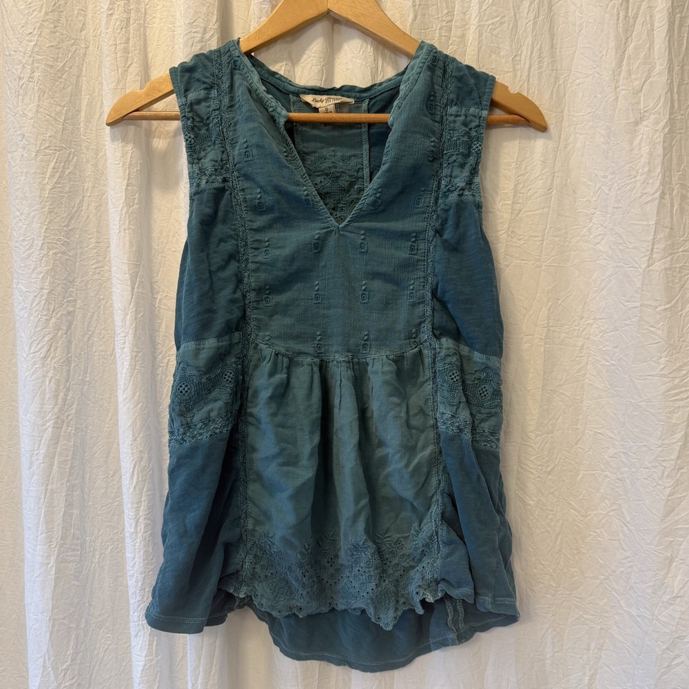Lucky Brand Women's Sleeveless Top Size Small Crochet Boho Teal Cotton Indie - Picture 8 of 10